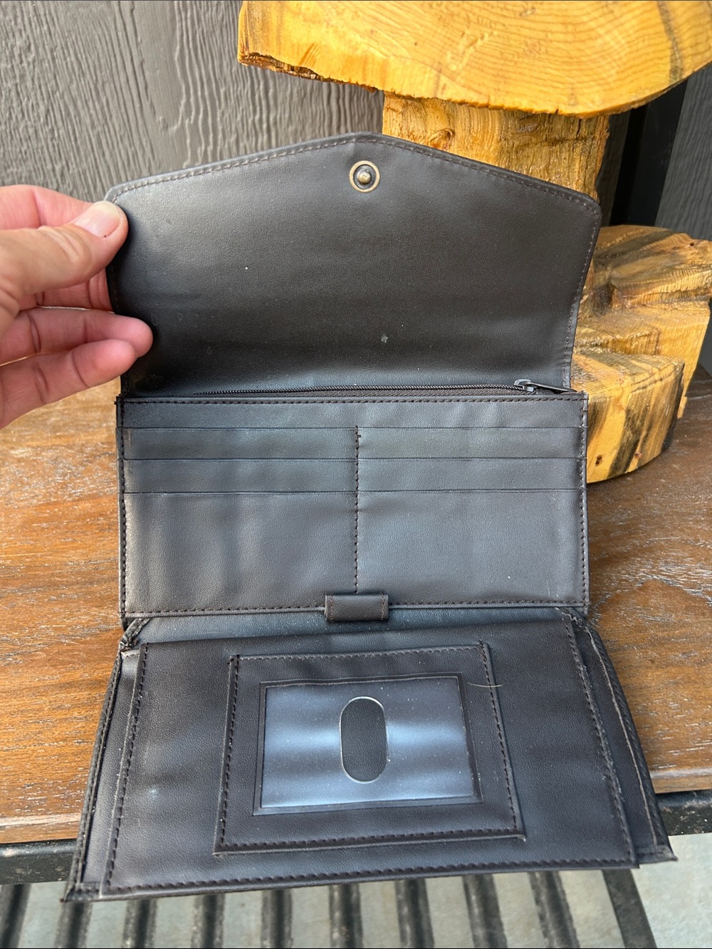Vintage Black Faux Leather Envelope Wallet with Gold Accent - Picture 8 of 13